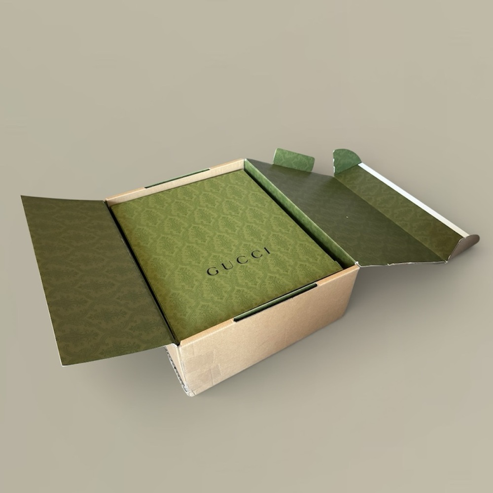 Large Gucci Gift Box w/ Original Tissue, Ribbon, Card, Tag, and Shipping Box